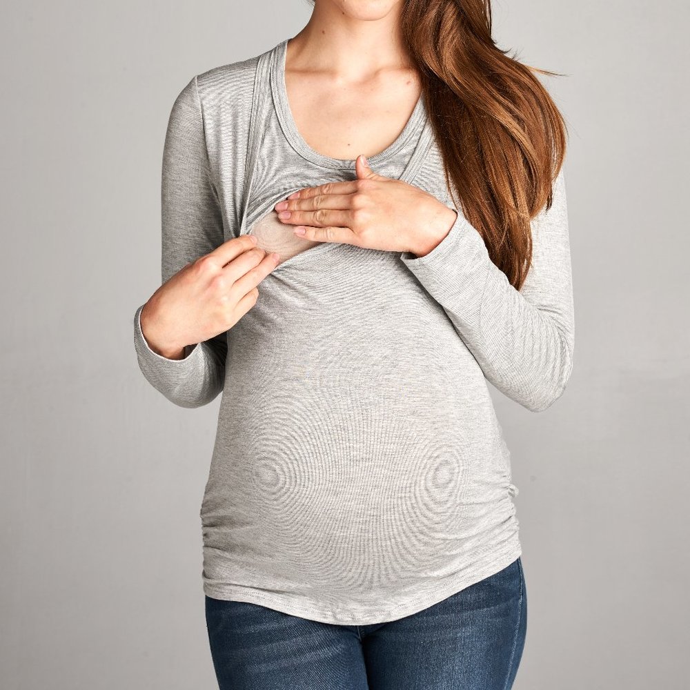 <CMT1321> Heather Grey Double Layered Maternity Nursing Top